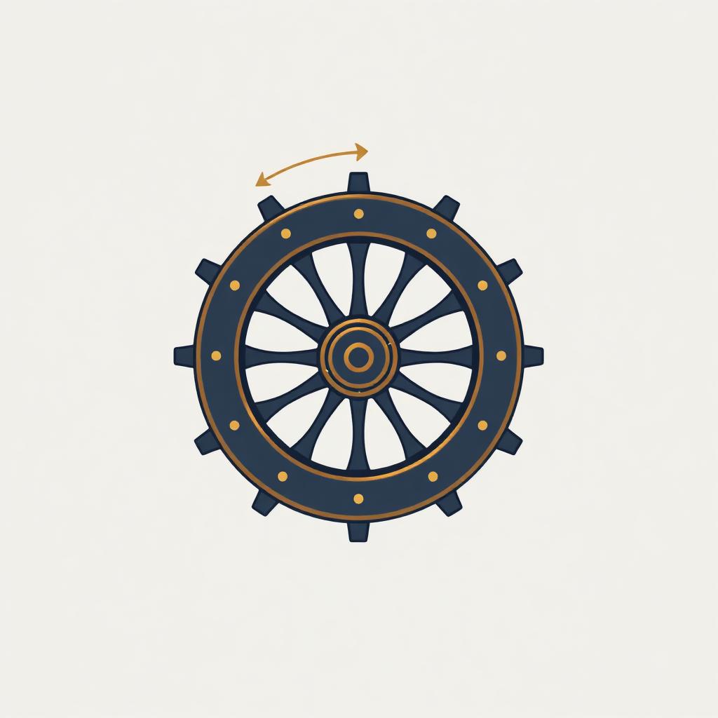 Flywheel momentum diagram: a proportionate wheel turning clockwise, symbolizing compounding directional force in change work