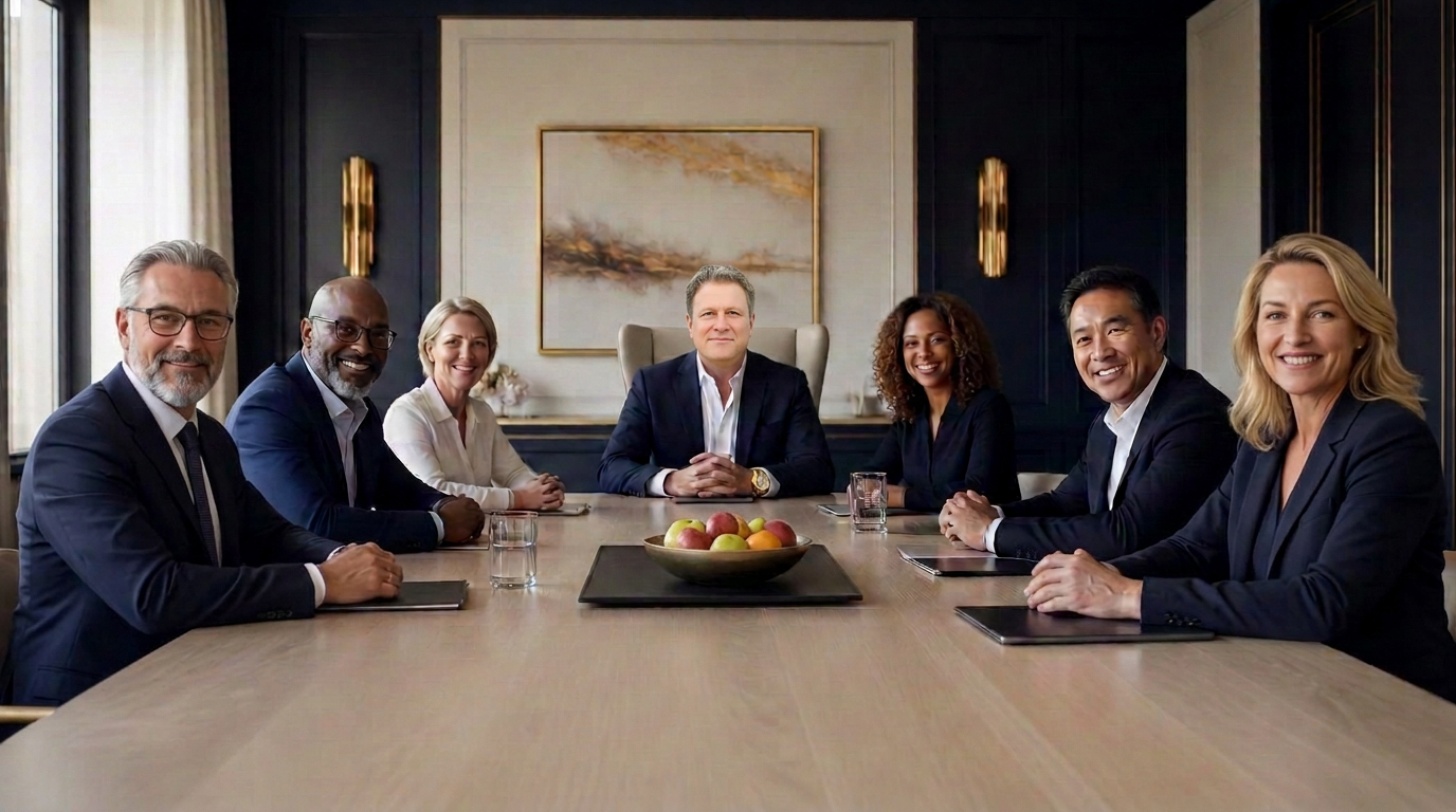 Board-level discussion in a quiet executive room.