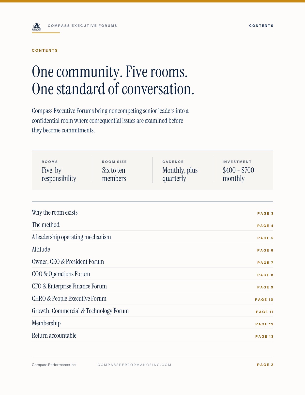 Page 2 of Compass Executive Forums — Brochure: Contents