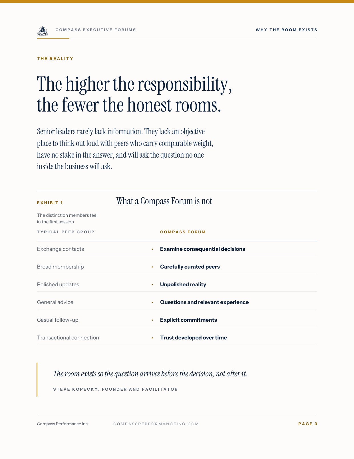 Page 3 of Compass Executive Forums — Brochure: Why the room exists