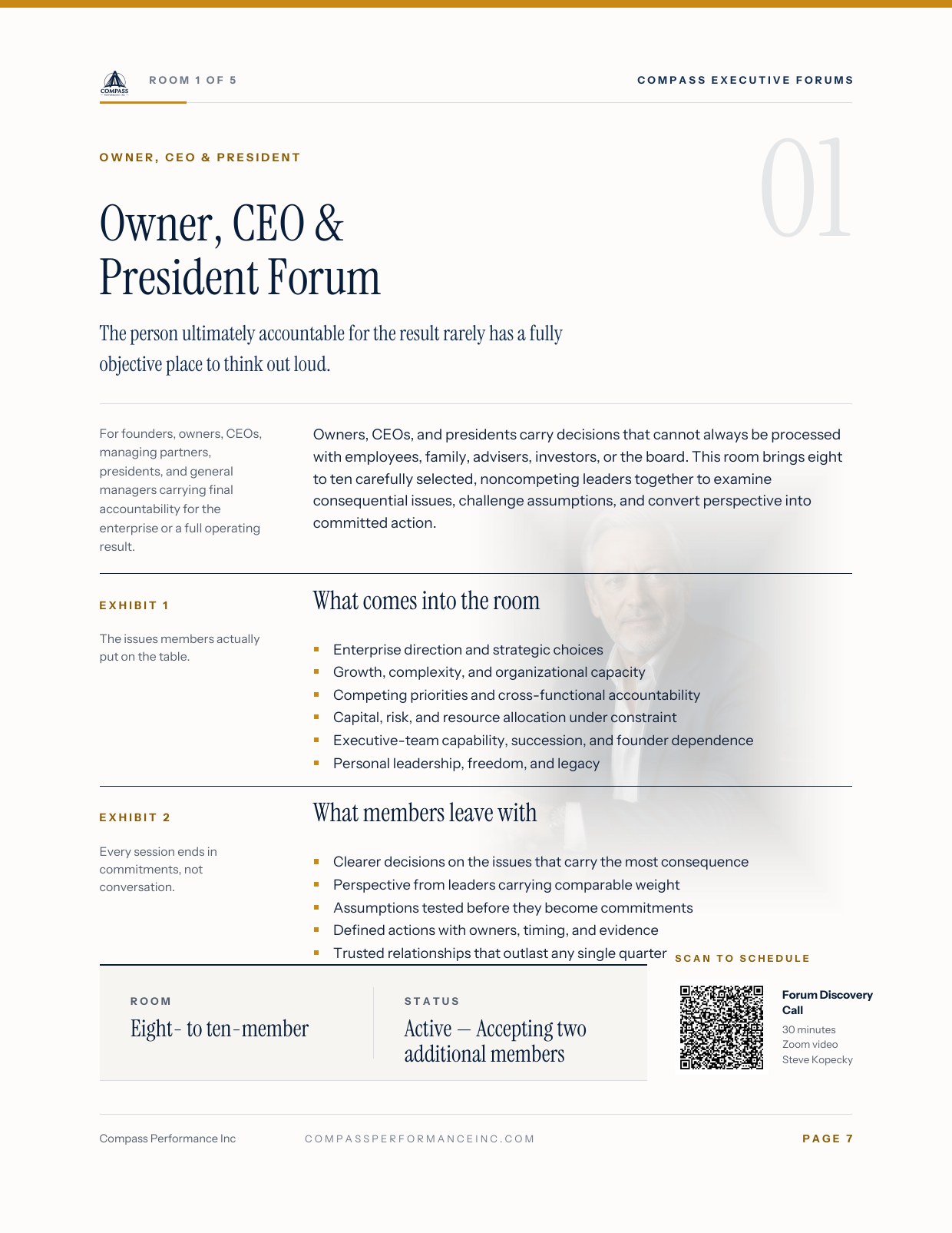 Page 7 of Compass Executive Forums — Brochure: Room 1 — Owner, CEO & President