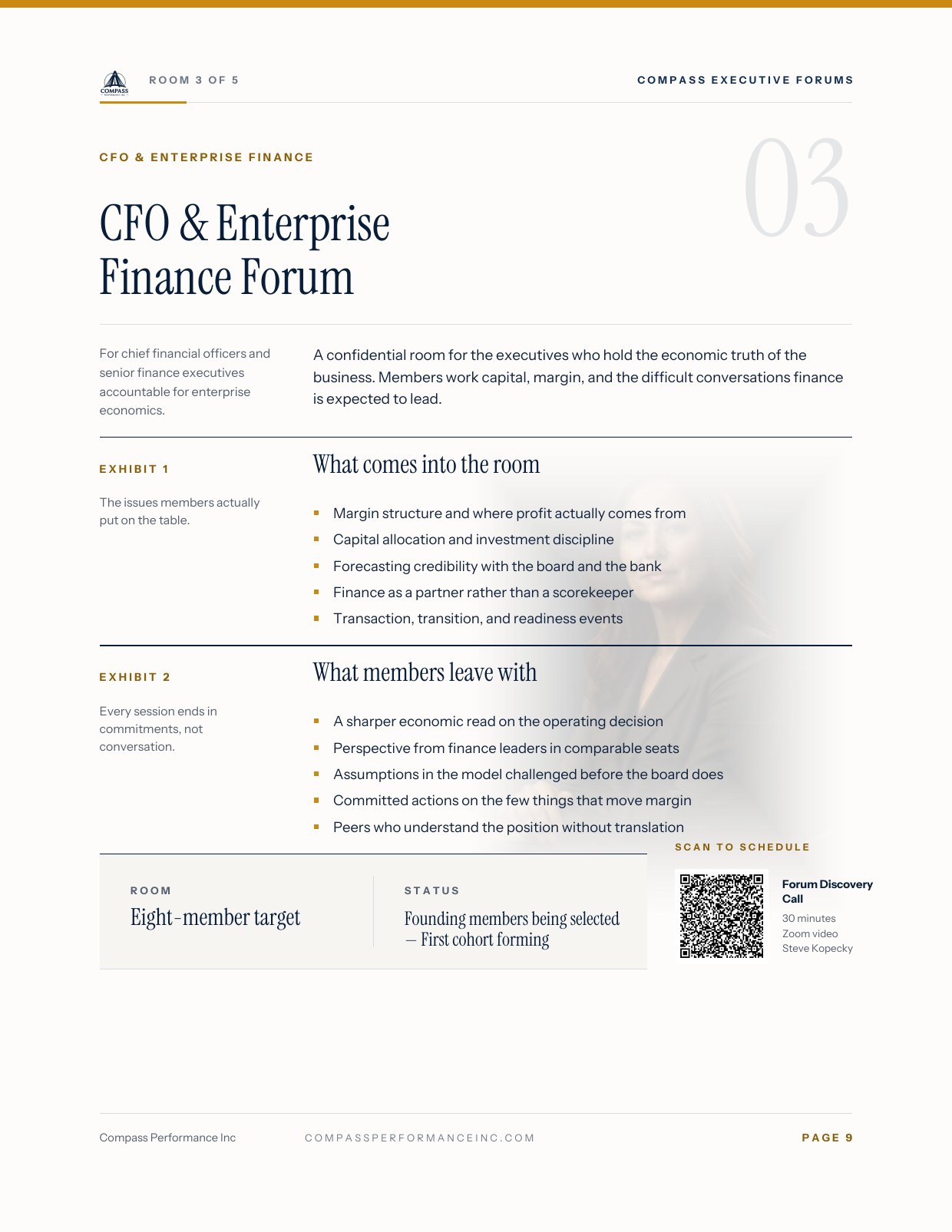 Page 9 of Compass Executive Forums — Brochure: Room 3 — CFO & Enterprise Finance