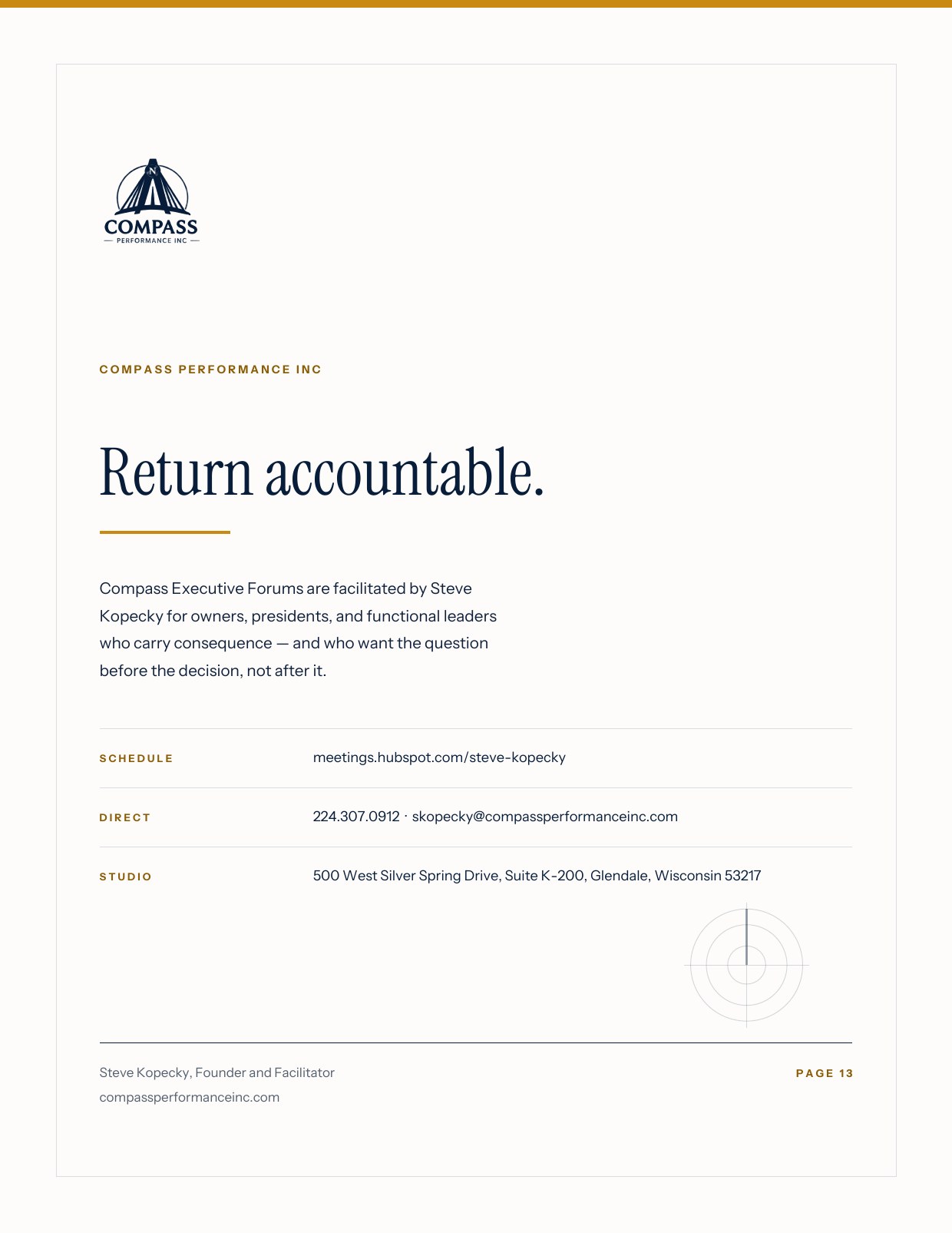 Page 13 of Compass Executive Forums — Brochure: Return accountable.