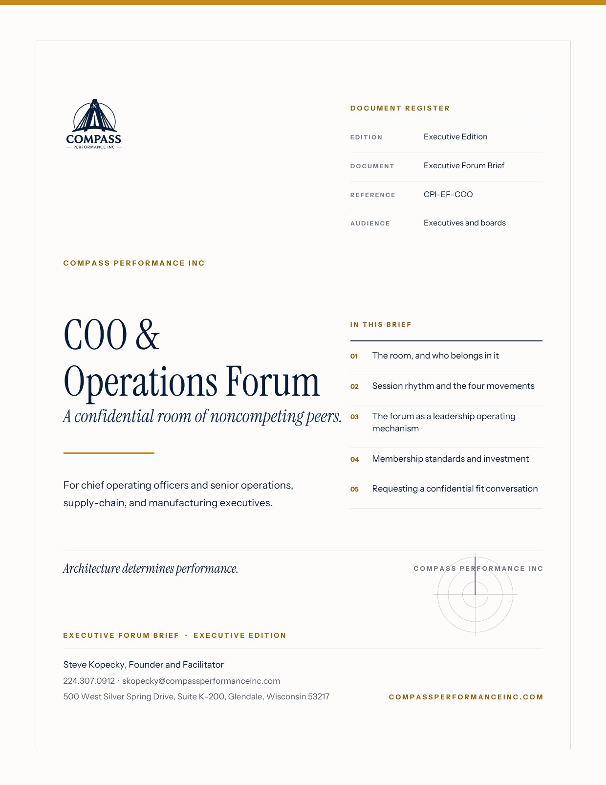 Page 1 of COO & Operations Forum — Brief: Cover