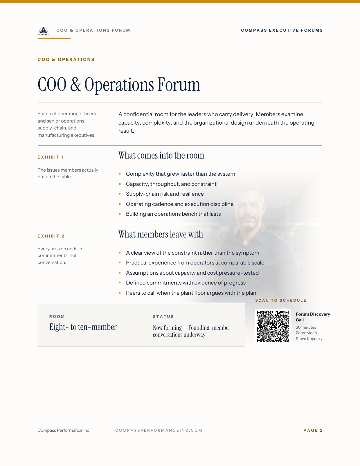 Page 2 of COO & Operations Forum — Brief: The room