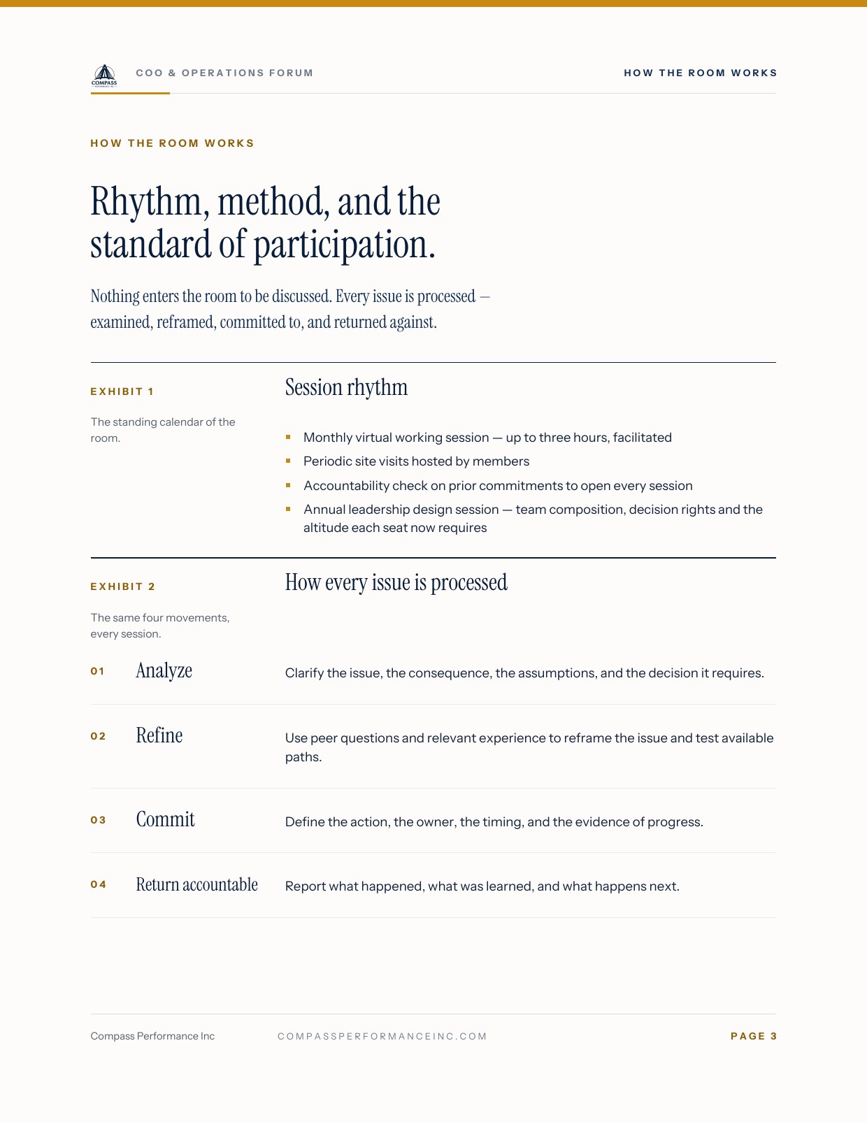 Page 3 of COO & Operations Forum — Brief: How the room works
