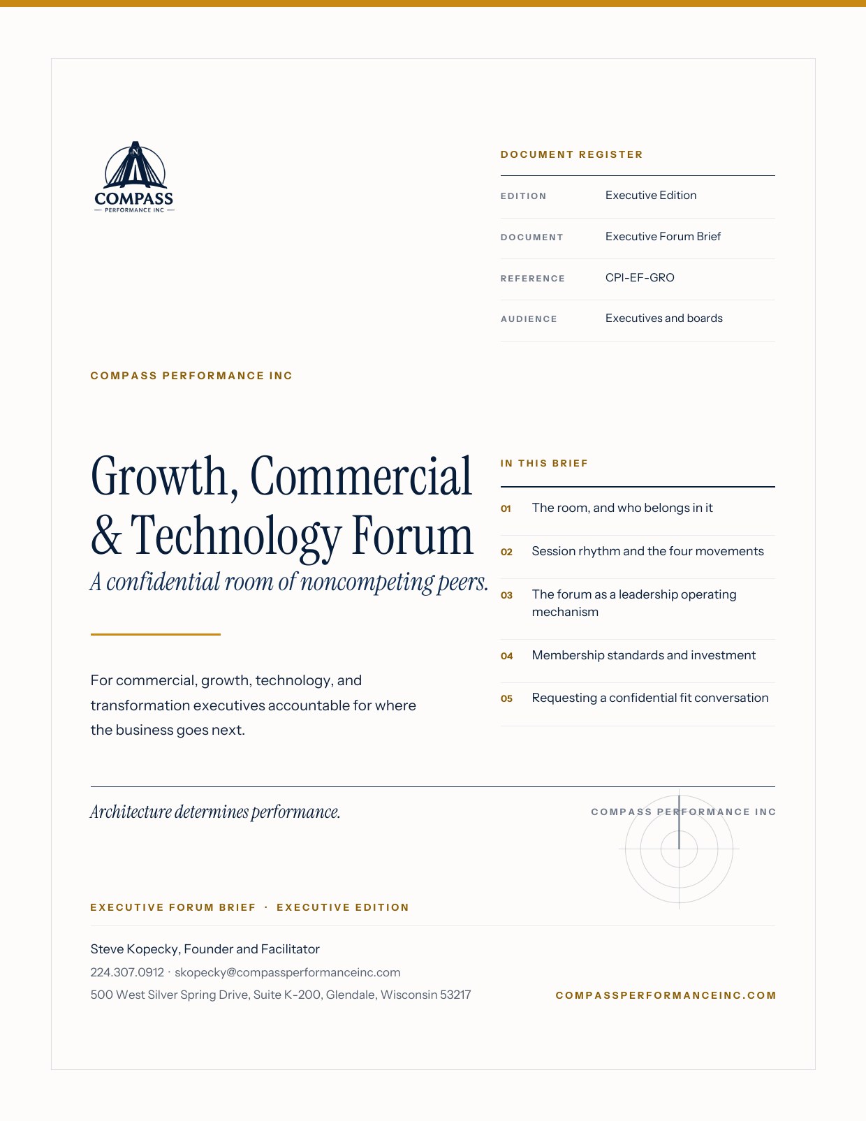 Page 1 of Growth, Commercial & Technology Forum — Brief: Cover