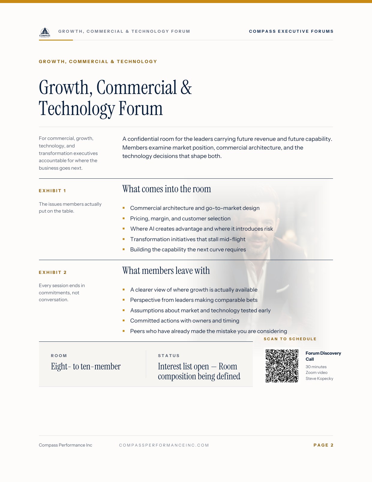 Page 2 of Growth, Commercial & Technology Forum — Brief: The room