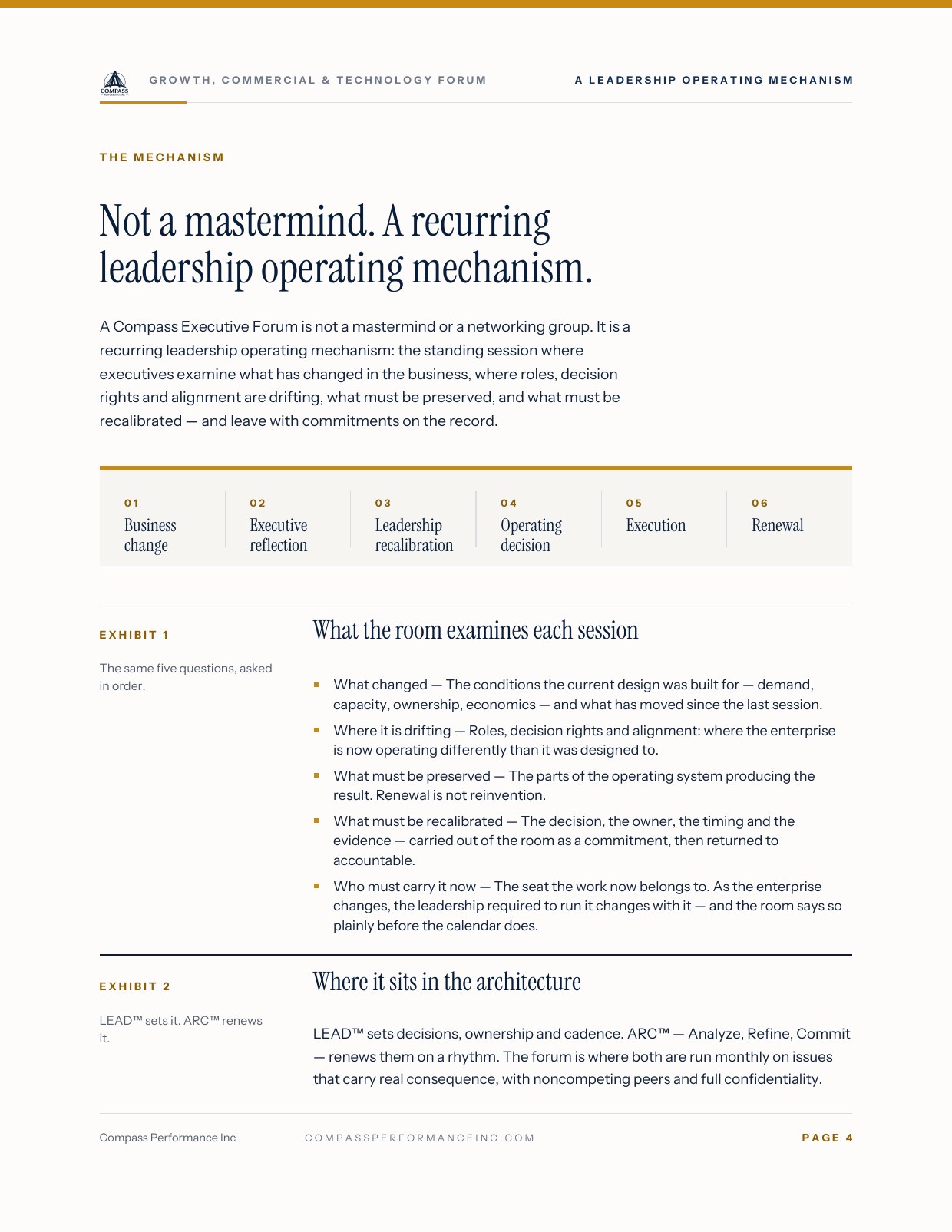 Page 4 of Growth, Commercial & Technology Forum — Brief: A leadership operating mechanism