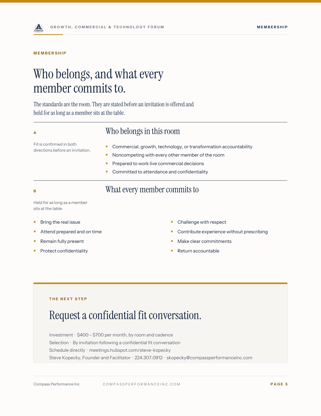 Page 5 of Growth, Commercial & Technology Forum — Brief: Membership