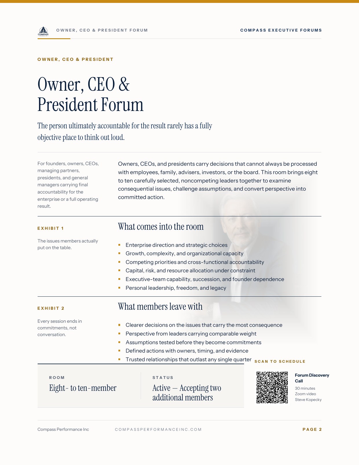 Page 2 of Owner, CEO & President Forum — Brief: The room
