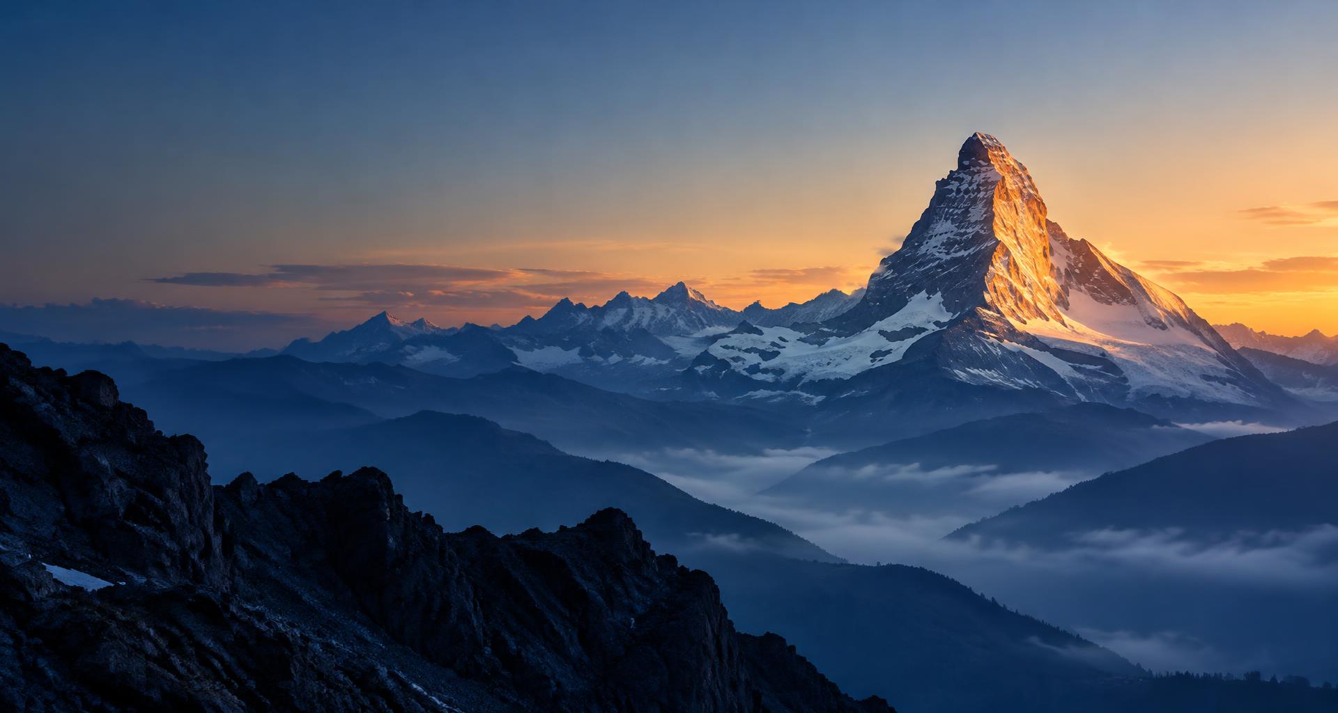 The Matterhorn in the Swiss Alps at sunrise