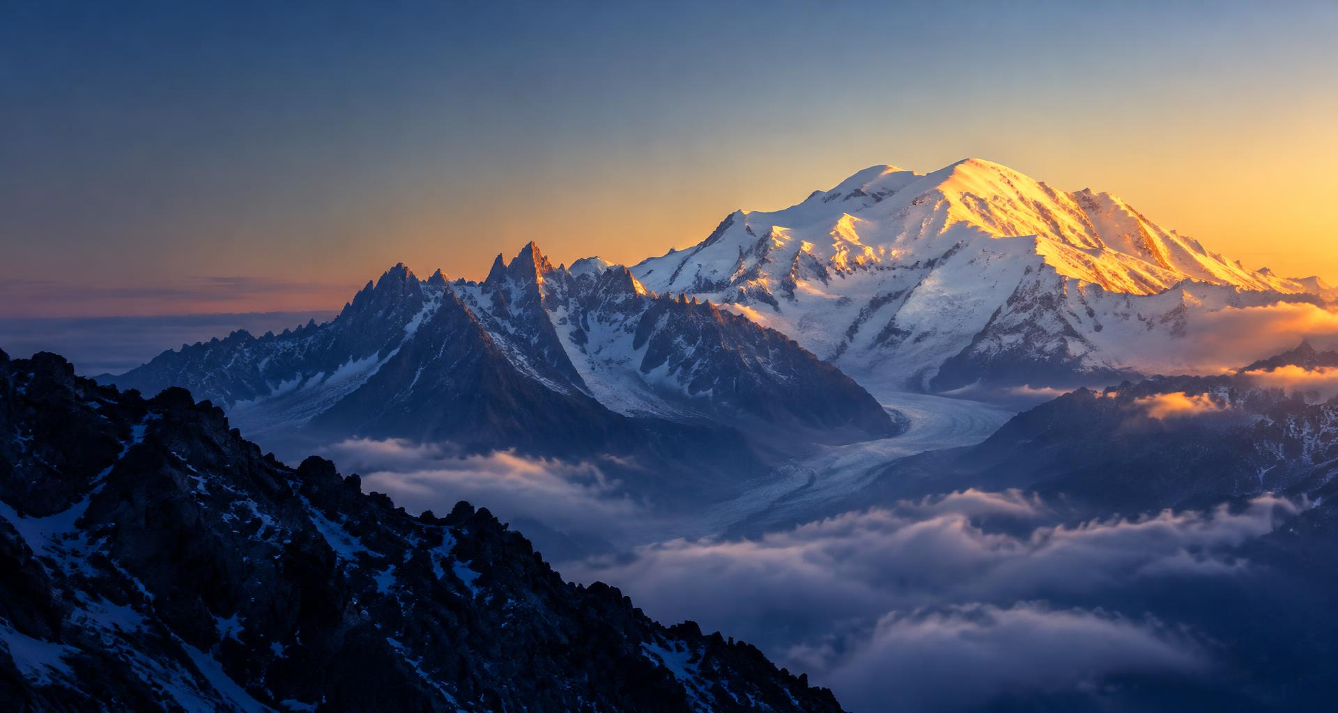 Mont Blanc in the French Alps at sunrise
