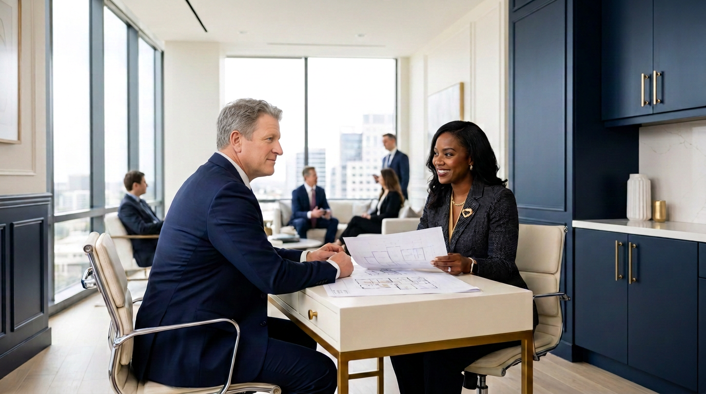 An advisor and executives working through a consequential decision together.