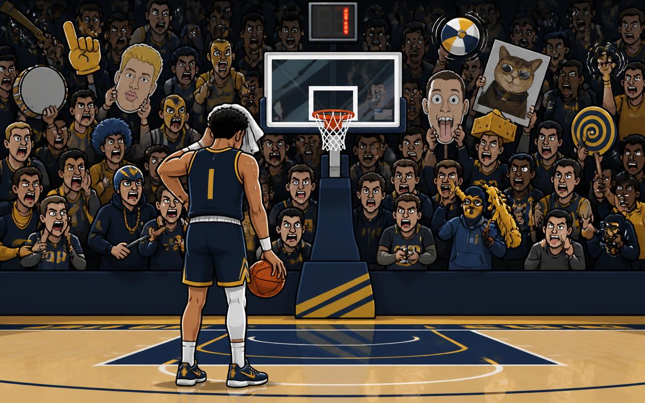 Cartoon of a player at the free-throw line with the game tied